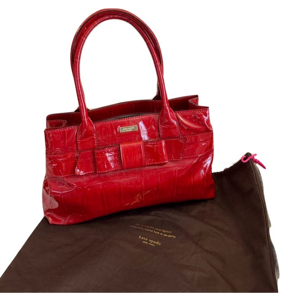 Kate Spade Elena Red Croc Patent Leather Handbag Tote and Dust Bag - Picture 1 of 16